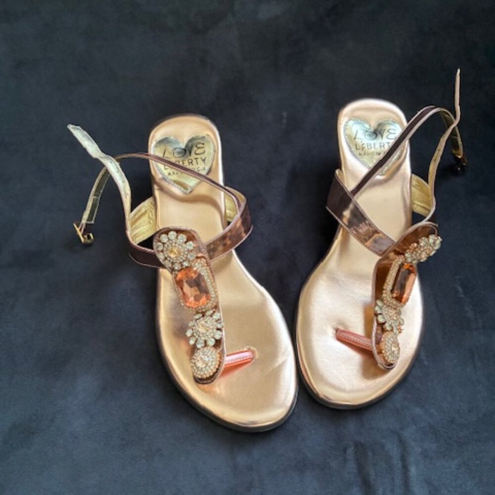 Rose gold sandals with rhinestones